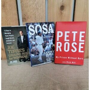 Baseball Themed Hardcover Books Lot Of 3 Sammy Sosa Pete Rose Joe Torre